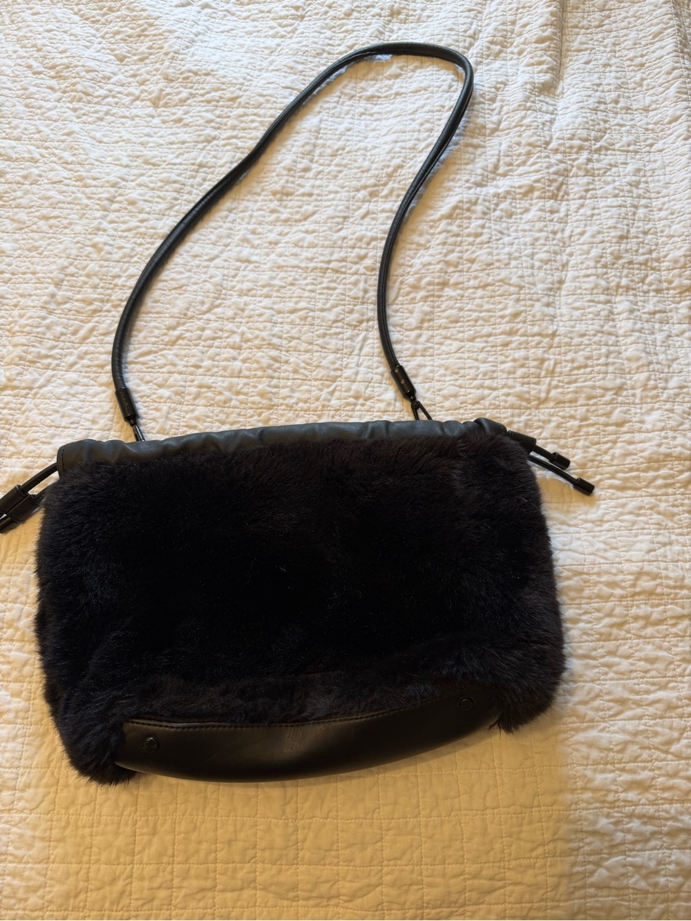 Calvin Klein Black Faux Fur Shoulder Crossbody Bag